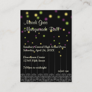 Mardi Gras仮装プロム入札入場チケット 名刺