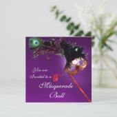 MARDI GRAS仮装ボール紫の黄色の白 招待状 (スタンド正面)