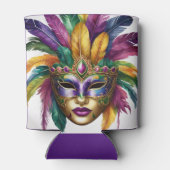 Mardi Gras名前の追加カーニバルマスクの羽 缶クーラー (裏面)