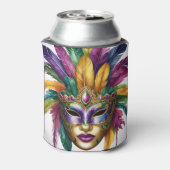 Mardi Gras名前の追加カーニバルマスクの羽 缶クーラー (缶裏面)