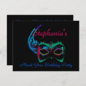 "Mardi Gras誕生日" – 青/緑のマスク[a] ポストカード (正面/裏面)