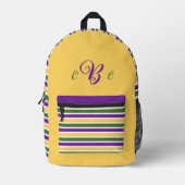 mardi gras黄色/紫/緑ストライプの プリントバックパック (正面)