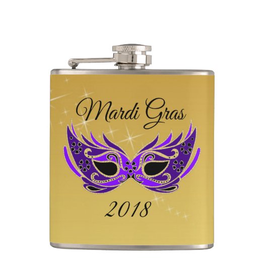 Mardi Gras 2018マスクオン金ゴールド フラスク (正面)