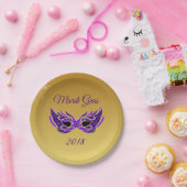 Mardi Gras 2018マスクオン金ゴールド ペーパープレート (パーティー)