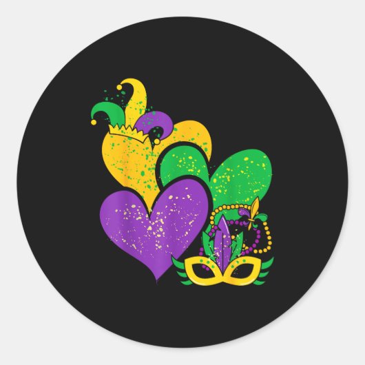 Mardi Gras 2025 Cute Hearts Valentine Women Girl K ラウンドシール (正面)