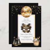 Mardi Gras 2026 Black Gold Glitter 招待状 (正面/裏面)