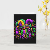 Mardi Gras 2026 Jester Hat Carnival New Orleans Fl カード (黄色い花)