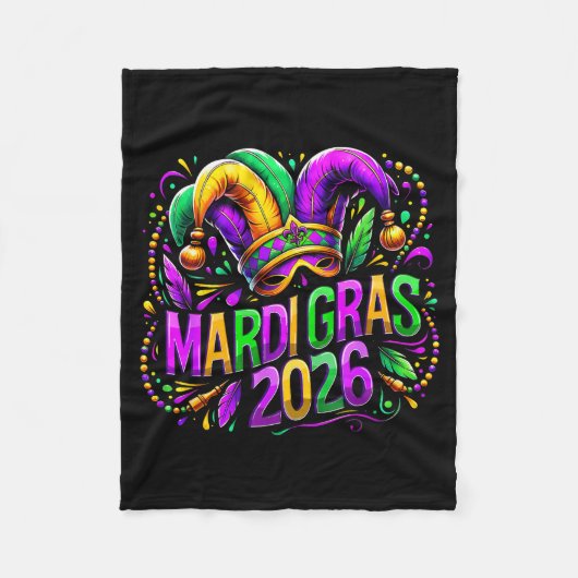 Mardi Gras 2026 Jester Hat Carnival New Orleans Fl フリースブランケット (正面)