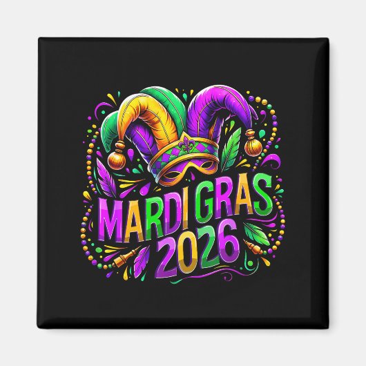 Mardi Gras 2026 Jester Hat Carnival New Orleans Fl マグネット (正面)