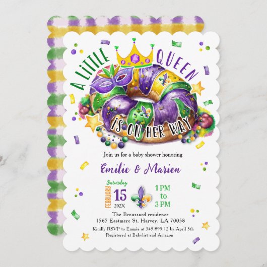 Mardi Gras A little Queen Scallop Invitation 招待状 (正面/裏面)