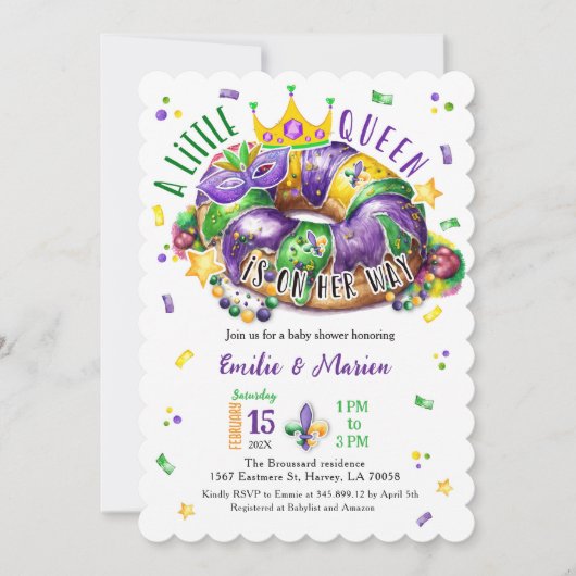 Mardi Gras A little Queen Scallop Invitation 招待状 (正面)