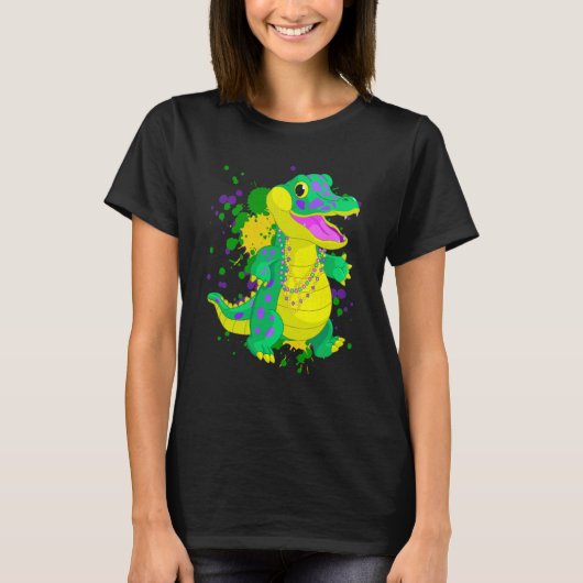 Mardi Gras Alligator Paint Splatter For Men Women Tシャツ (正面)