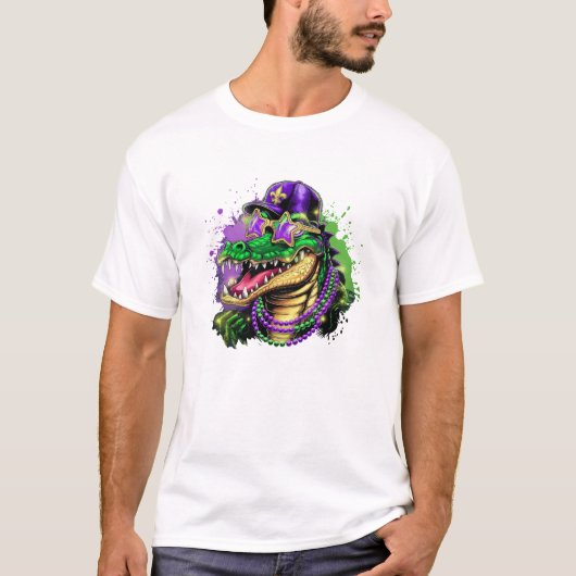 Mardi Gras Alligator Party Spirit Tシャツ (正面)