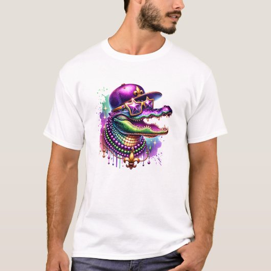 Mardi Gras Alligator Party Vibes Tシャツ (正面)