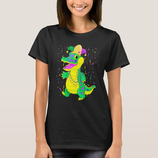 Mardi Gras alligator with Jester Carnival for kids Tシャツ (正面)