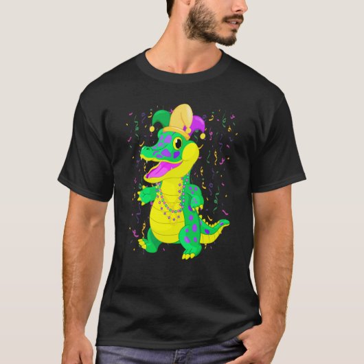 Mardi Gras alligator with Jester Carnival for kids Tシャツ (正面)