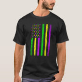 Mardi Gras American Flag USA Distressed Fleur De L Tシャツ (正面)
