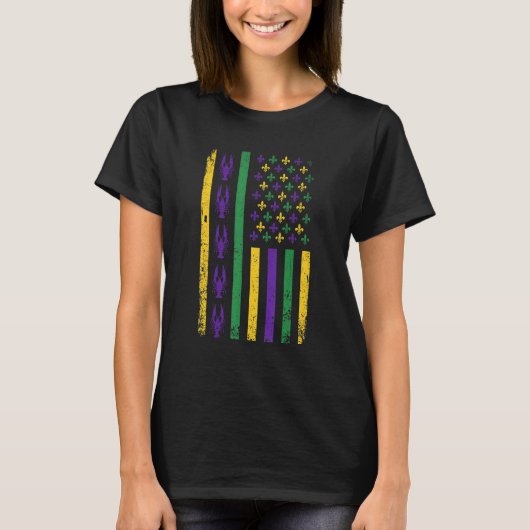 Mardi Gras American US Flag Funny Festival Party N Tシャツ (正面)