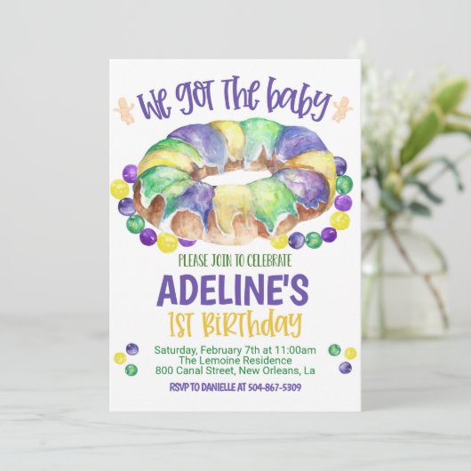 Mardi Gras Baby First Birthday Invitation 招待状 (スタンド正面)