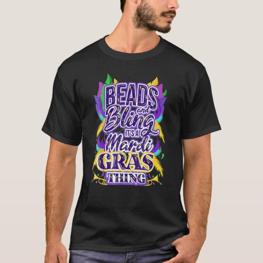 Mardi Gras Beads and Bling Mask Fat Tuesday New Or Tシャツ (正面)