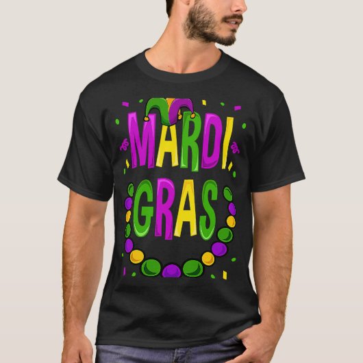 Mardi Gras Beads  Men Women Fat Tuesday New Orlean Tシャツ (正面)