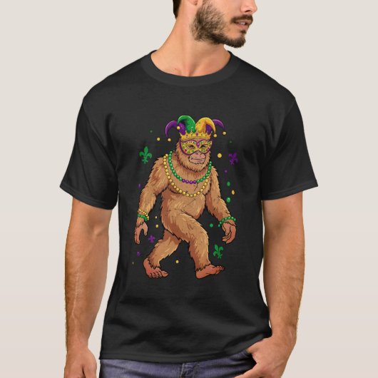 "Mardi Gras Bigfoot – Festive Sasquatch  Tシャツ (正面)