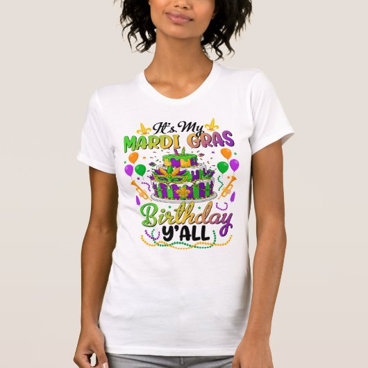 Mardi Gras Birthday Cake Masquerade Party Tシャツ (正面)