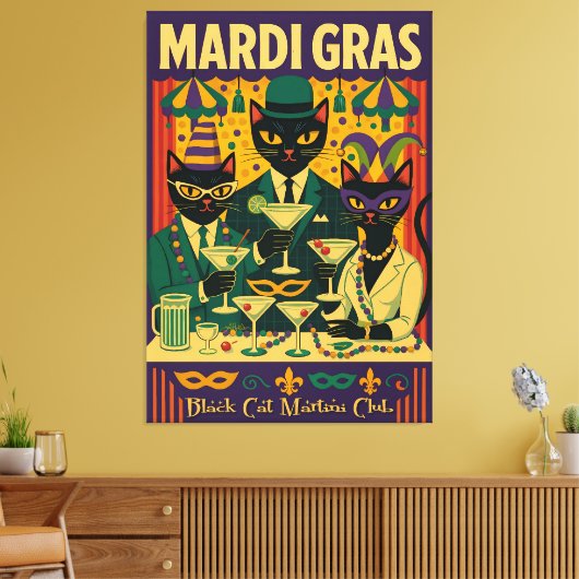 Mardi Gras Black Cat Martini Club Trio キャンバスプリント (インサイチュ (リビング))