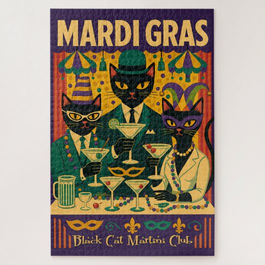 Mardi Gras Black Cat Martini Club Trio ジグソーパズル (縦)