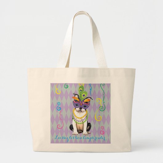Mardi Gras Boston Terrier ラージトートバッグ (正面)