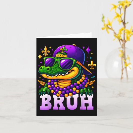 Mardi Gras Bruh Mardigator Alligator Costume Teens カード (黄色い花)