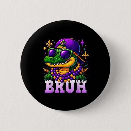 Mardi Gras Bruh Mardigator Alligator Costume Teens 缶バッジ (正面)