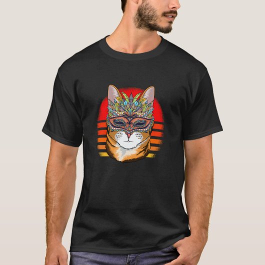 Mardi Gras cat Carnival Mask Cat Tシャツ (正面)