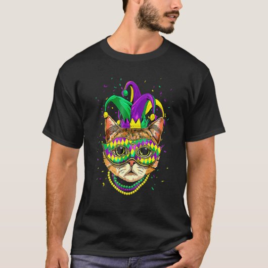 Mardi Gras Cat Mask Funny Carnival Parade Party Ca Tシャツ (正面)