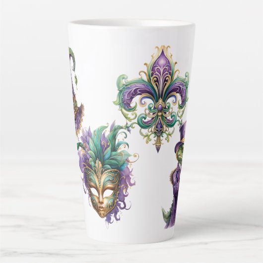 Mardi Gras Celebration Ceramic Latte Mug カフェラテマグ (正面)