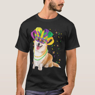 Mardi Gras Corgi Dog Animal Festival Party Tシャツ