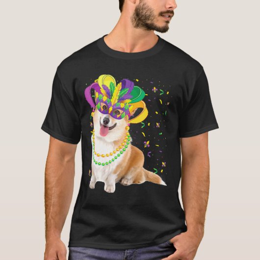 Mardi Gras Corgi Dog Animal Festival Party Tシャツ (正面)