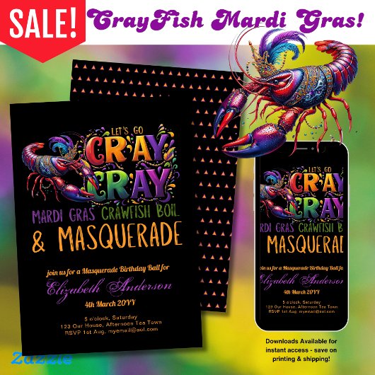 Mardi Gras CrawfishのボイルマスカレードがCray Crayを可能にする 招待状