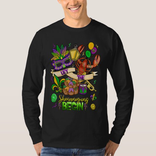 Mardi Gras Crawfish Jester Beads Let Shenanigans B Tシャツ (正面)