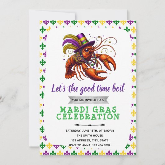 Mardi gras crawfish party invitation 招待状 (正面)