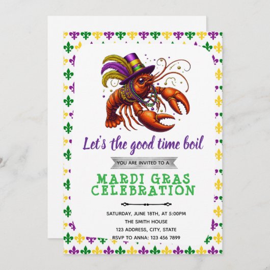 Mardi gras crawfish party invitation 招待状 (正面/裏面)