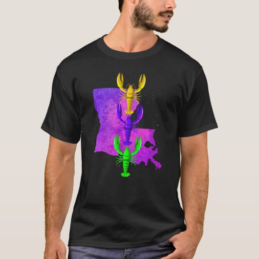 Mardi Gras crayfish, Louisianaマップ絵を描スプラッシュ, M Tシャツ (正面)