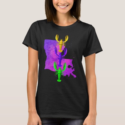 Mardi Gras crayfish, Louisianaマップ絵を描スプラッシュ, M Tシャツ (正面)