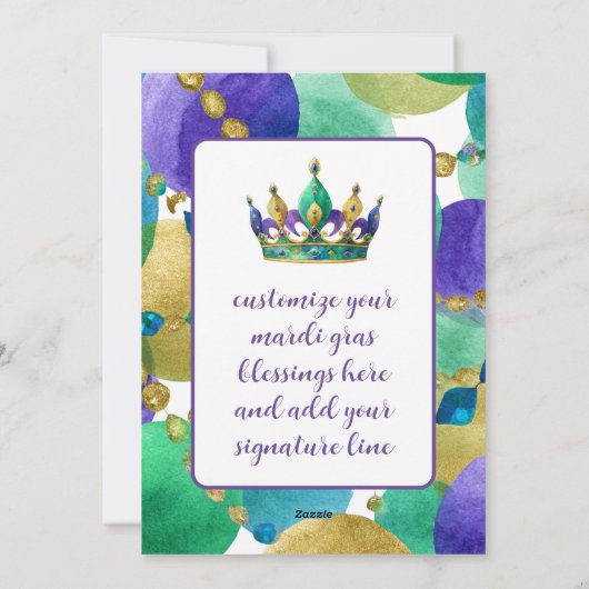 Mardi Gras Crown with Beads Greetings シーズンカード (裏面)