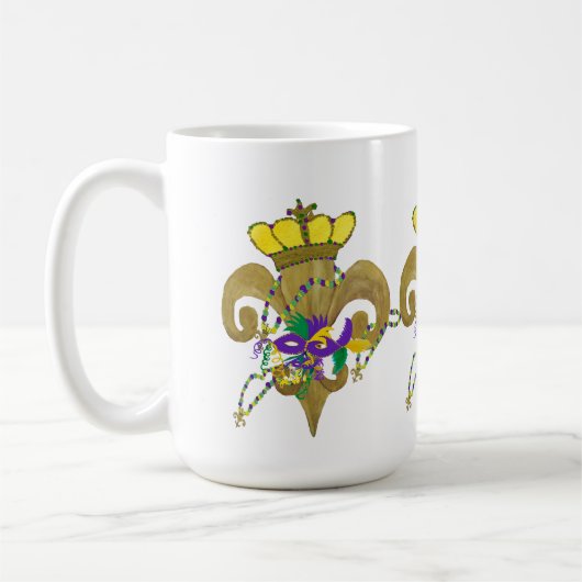 Mardi Gras Crowned fleur de lis コーヒーマグカップ (左)
