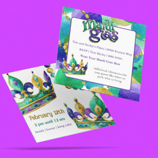 Mardi Gras Crowns and Beads Party Invite 招待状