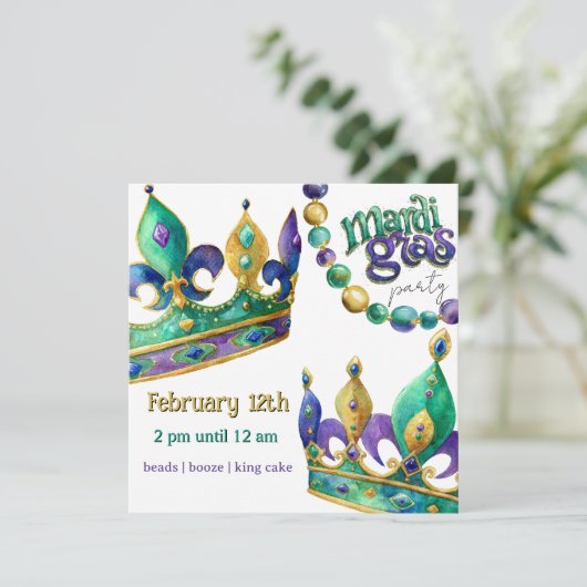 Mardi Gras Crowns and Beads Party Invite 招待状 (スタンド正面)