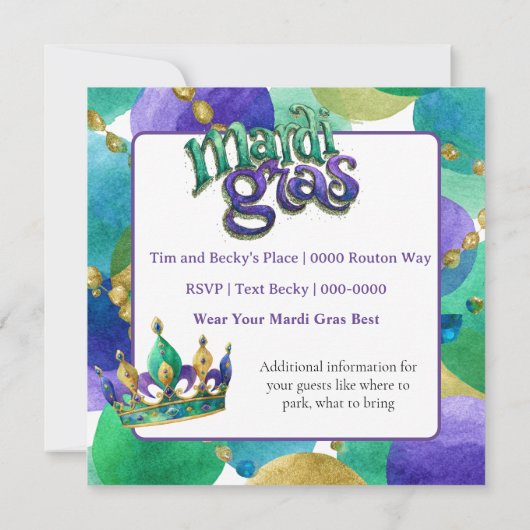 Mardi Gras Crowns and Beads Party Invite 招待状 (裏面)