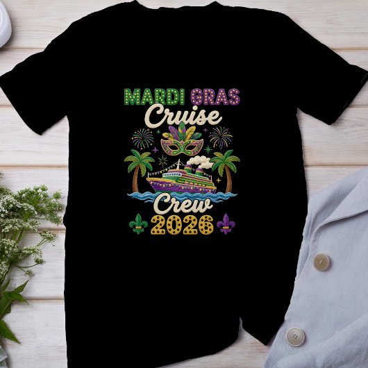 Mardi Gras Cruise Crew 2026, Faux Yarn Mardi Gras Tシャツ