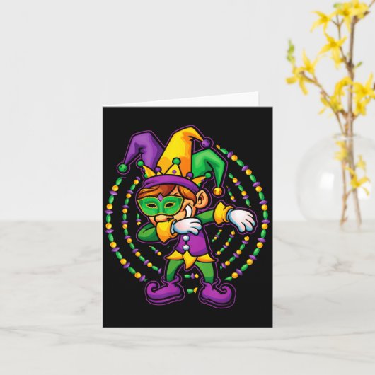 Mardi Gras Dabbing Boys Kids Gift Funny New Orlean カード (黄色い花)